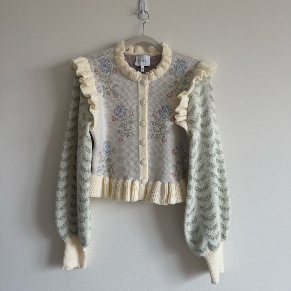 MABLE | Eloise Long Sleeve Ruffle Floral Print Crop Cardigan ~ NWT Medium - Picture 10 of 14